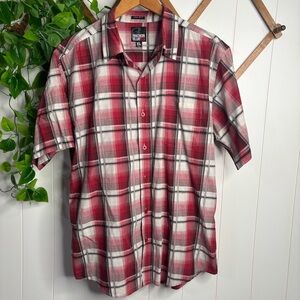 Anchor Blue Plaid Western Vintage Slim Fit button up Short Sleeve Mens X-Large